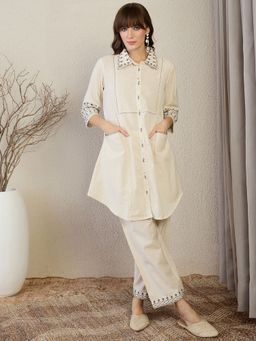 Indo Era - Cream Embroidered A-Line Kurta and Pant