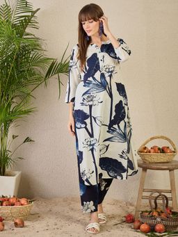 Indo Era - Off White Printed A-Line Kurta and Pant