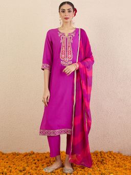 Indo Era - Purple Straight Kurta Pant with Dupatta