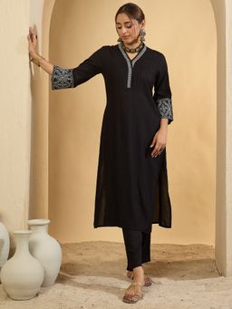Indo Era - Black Embroidered Straight Kurta and Pant