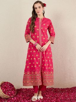 Indo Era - Pink Printed Straight Kurta and Pant