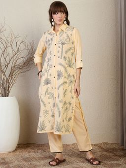 Indo Era - Beige Embroidered Straight Kurta and Pant