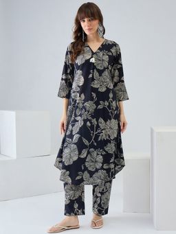 Indo Era - Black Printed A-Line Kurta and Pant