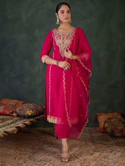 Indo Era - Pink Straight Kurta Pant with Dupatta