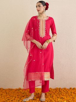 Indo Era - Pink Straight Kurta Pant with Dupatta