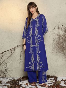 Indo Era - Blue Printed Straight Kurta and Palazzo