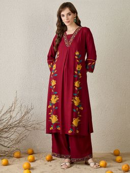 Indo Era - Red Printed A-Line Kurta and Pant
