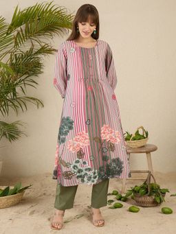 Indo Era - Multi-Color Printed A-Line Kurta and Pant