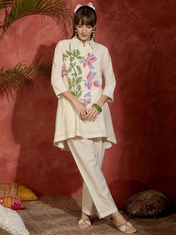 Indo Era - Cream Printed A-Line Kurta and Pant