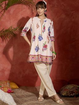 Indo Era - Cream Printed A-Line Kurta and Pant