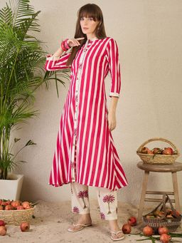 Indo Era - Pink Printed A-Line Kurta and Pant