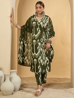 Indo Era - Green Printed Straight Kurta Pant with Dupatta