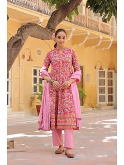 Rain & Rainbow - Womens Pink Floral Printed Kurta Pant and Dupatta