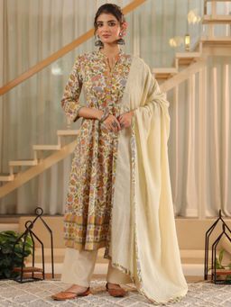 Rain & Rainbow - Womens Beige Floral Printed Kurta Pant and Dupatta