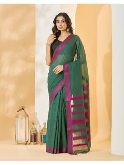 Fabindia - Bottle Green Cotton Hand Woven Saree