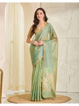 Fabindia - Green Silk Blend Hand Woven Saree