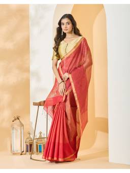 Fabindia - Red Silk Blend Hand Woven Saree
