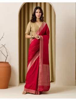 Fabindia - Red Silk Blend Banarsi Saree