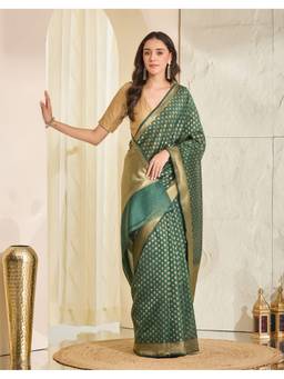 Fabindia - Green Cotton Silk Blend Banarsi Saree