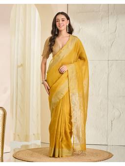 Fabindia - Yellow Linen Whispers Blend Hand Woven Saree