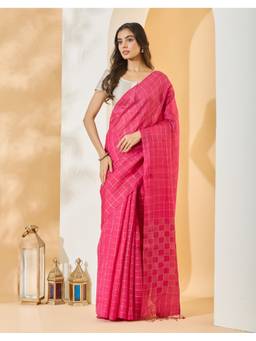 Fabindia - Magenta Silk Blend Jamdani Saree