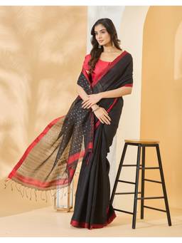 Fabindia - Black Silk Hand Woven Saree