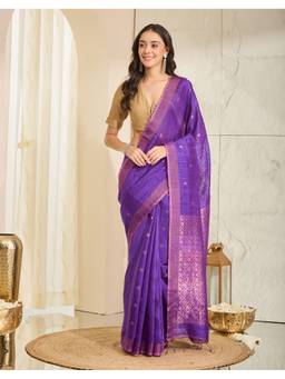 Fabindia - Purple Silk Blend Hand Woven Saree