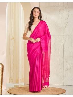 Fabindia - Pink Silk Blend Hand Woven Saree