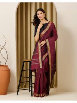 Fabindia - Maroon Silk Woven Buti Saree