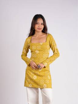 NISHORAMA - Mustard Mishti Full Sleeved Corset Kurti