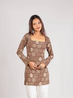 NISHORAMA - Brown Heena Full Sleeved Corset Kurti