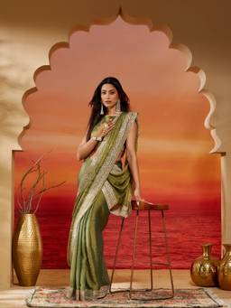 Kasee - Pastel Olive Embellished Saree
