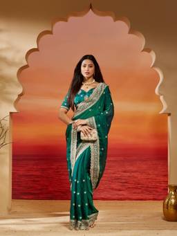 Kasee - Green Embroidered Saree