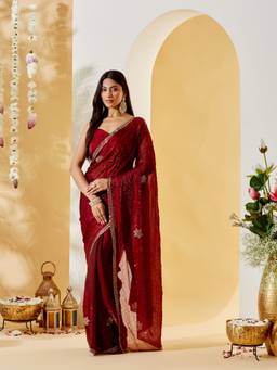 Kasee - Maroon Embroidered Saree