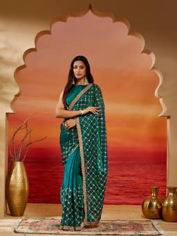 Kasee - Teal Embellished Saree