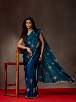 Kasee - Teal Embroidered Saree