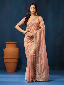 Kasee - Hot Rani Pink Embroidered Saree