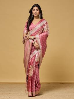 Kasee - Gajri Pink Paisley Ethnic Motifs Woven Saree
