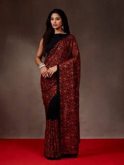 Kasee - Black Floral Embroidered Saree