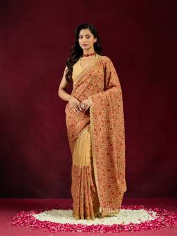 Kasee - Champagne Beige Embroidered Saree