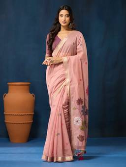 Kasee - Women's Pink Floral Pallu Saree