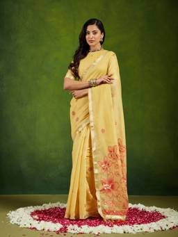 Kasee - Yellow Floral Woven Saree