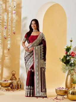 Kasee - Women's Maroon Ethnic Motifs Woven Saree
