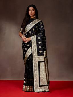 Kasee - Black Aisley Ethnic Motifs and Broad Zari Border Saree