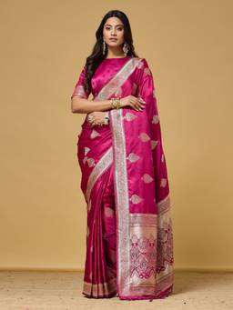 Kasee - Wine Floral and Contrast Woven Border Saree
