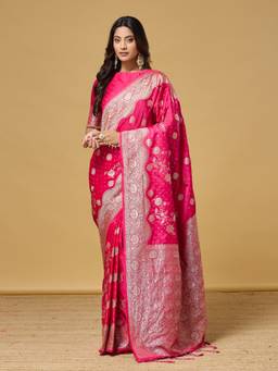 Kasee - Women's Pink Paisley Zari Woven Saree
