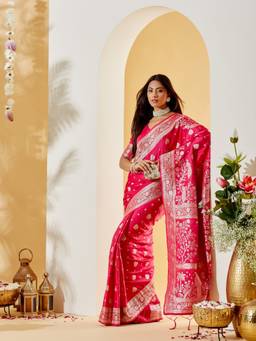 Kasee - Women's Pink Floral Zari Woven Saree