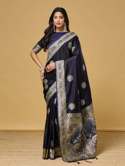 Kasee - Navy Blue Woven Saree