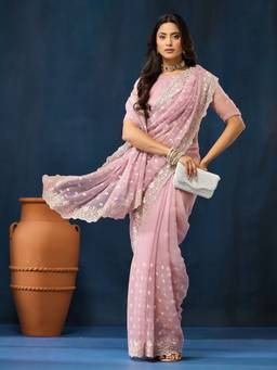 Kasee - Rani Pink Embroidered Saree