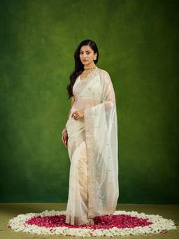 Kasee - Cream Embellished Saree